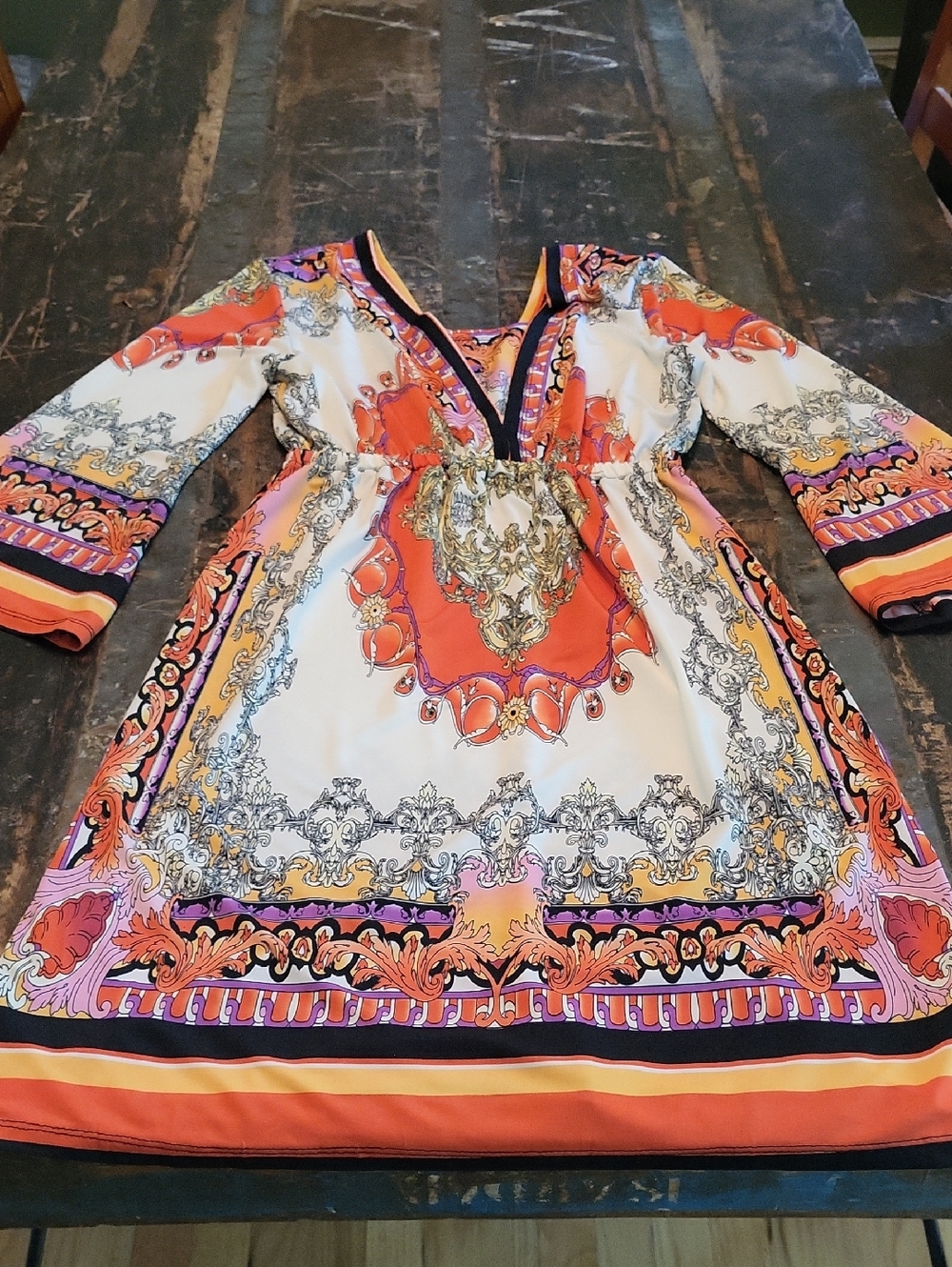 White Mark White Orange Pink Patterned Midi Dress